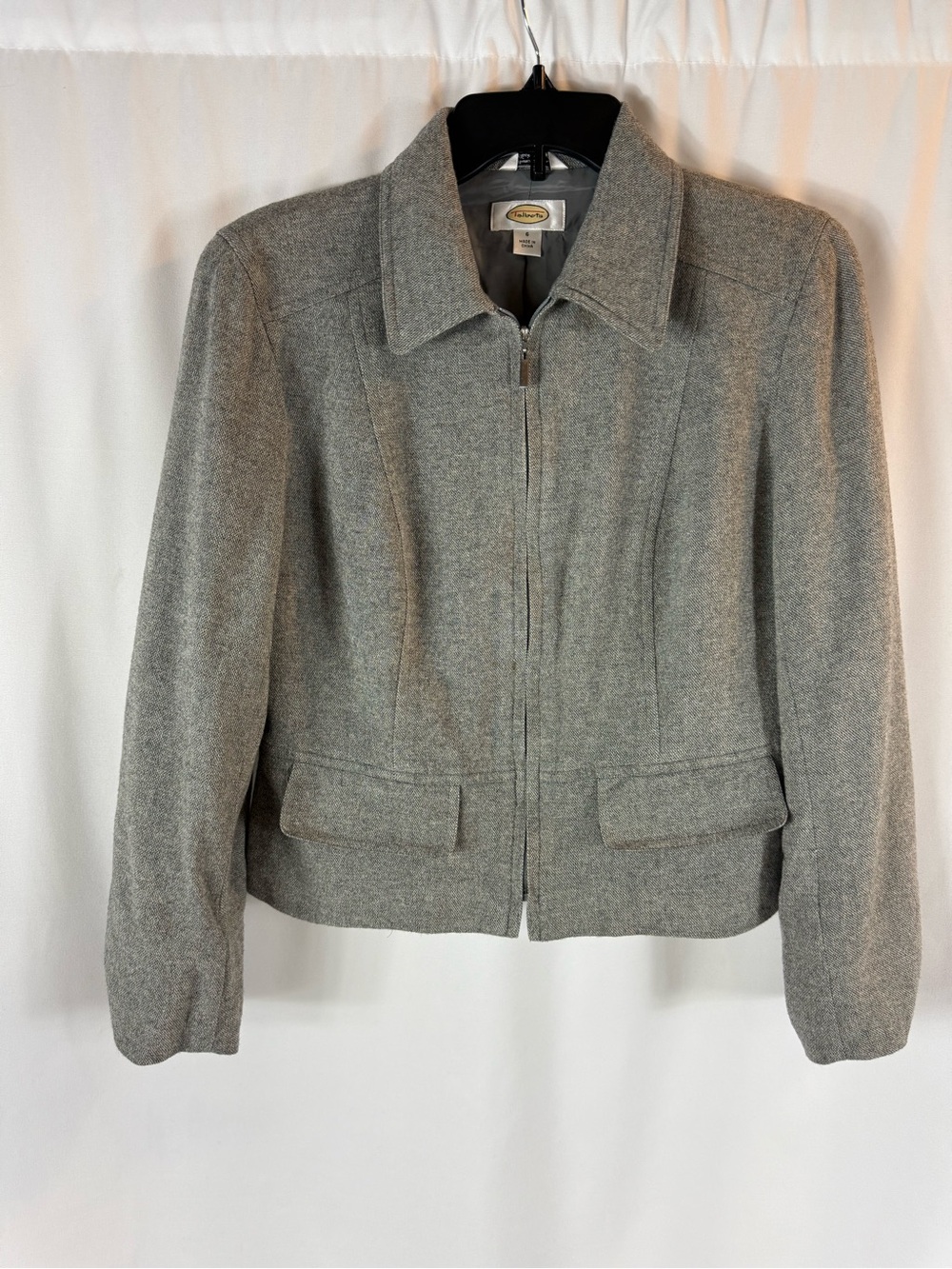 Talbots Gray Zip-Front Wool Blend Blazer Jacket size: 6